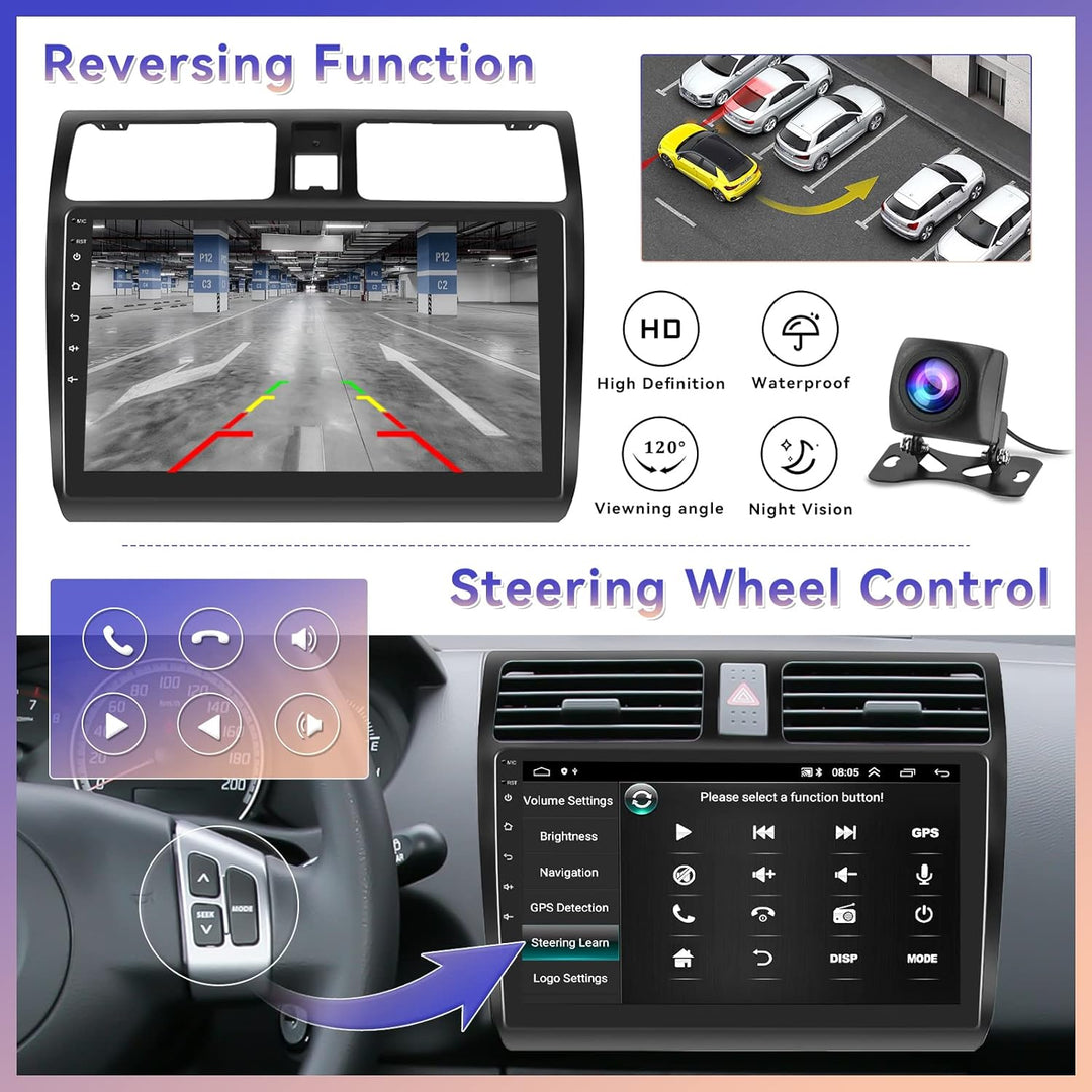 CAMECHO Android 13 Autoradio für Suzuki Swift(2003-2010), Wireless Carplay Wireless Android Auto, 10