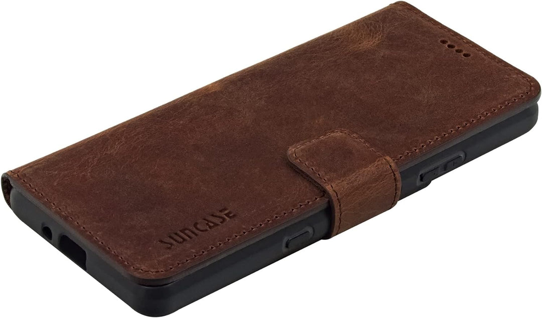 Suncase Book-Style Hülle kompatibel mit Sony Xperia 10 IV (2022) Leder Tasche (Slim-Fit) Lederhülle