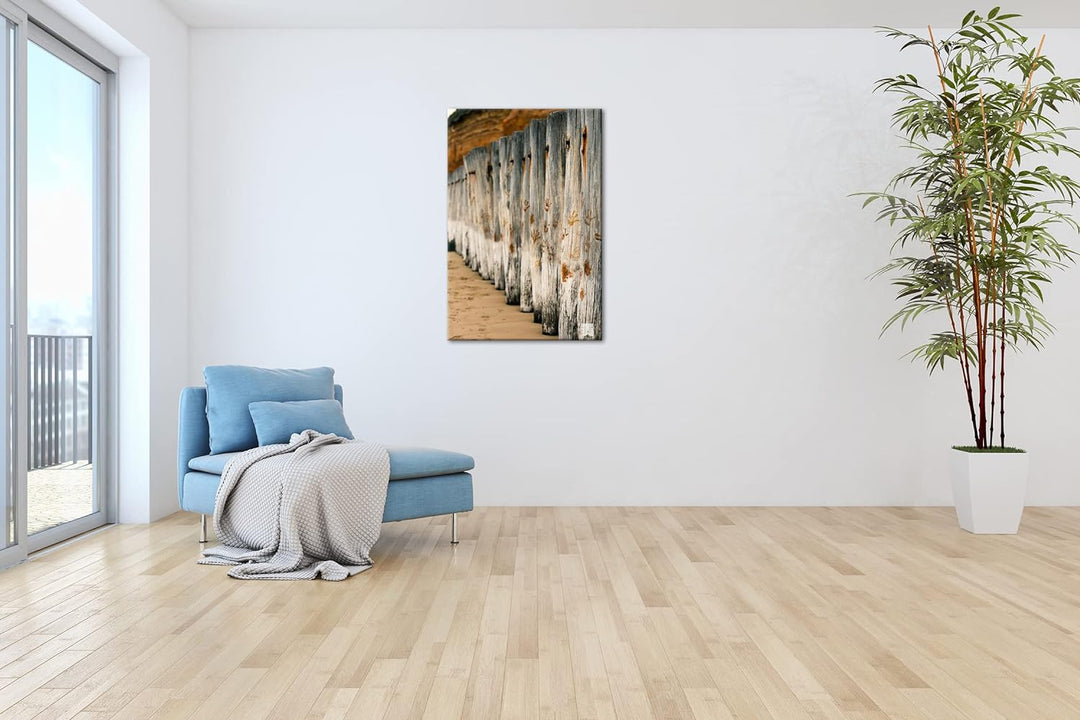 deyoli Wellenbrecher am Strand Format: 80x60 als Leinwandbild, Motiv fertig gerahmt auf Echtholzrahm