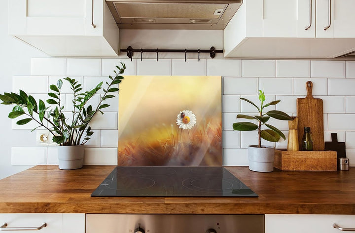 Gänseblümchen mit Marienkäfer Herdabdeckplatte & Spritzschutz aus Echtglas | Für Herd-Kochfelder | 6