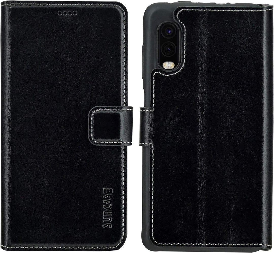 Suncase Book-Style Hülle kompatibel mit Samsung Galaxy Xcover Pro Leder Tasche (Slim-Fit) Lederhülle