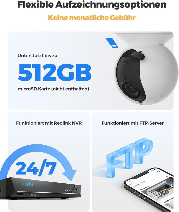 Reolink 4K PTZ PoE Überwachungskamera Aussen, 3X Optischem Zoom, Kamera Outdoor mit Personen-/Fahrze