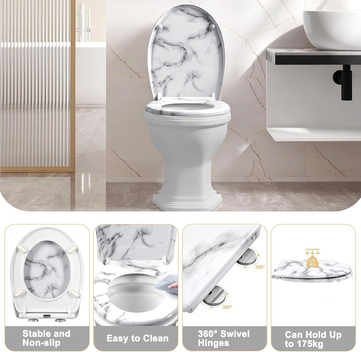 WOLTU Toilettendeckel, WC Sitz mit Absenkautomatik, Klodeckel Klobrille mit Quick-Release-Funktion,