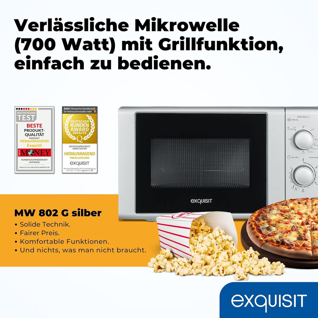 Exquisit Mikrowelle MW 802 G | Mikrowelle mit Grill 1000 W | Timer | 700 W gesamt | Mikrowelle klein