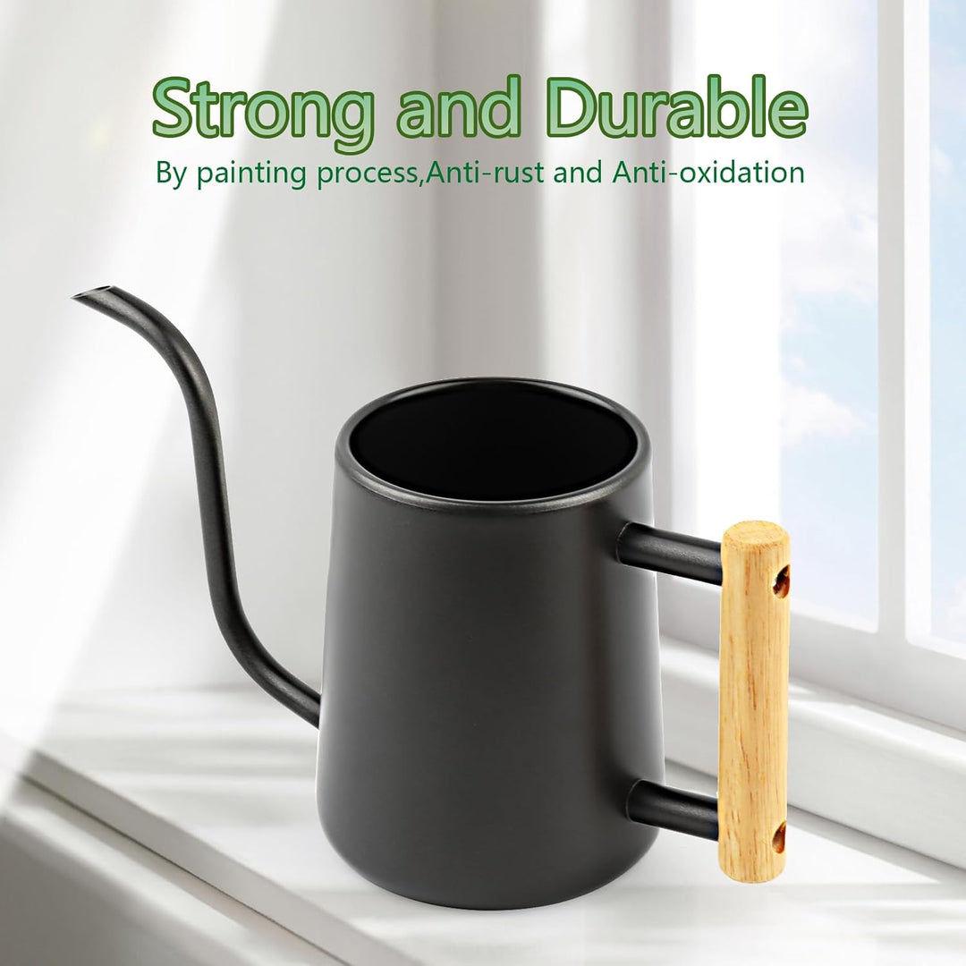 Giesskanne Klein 1L, Giesskanne Zimmerpflanzen mit langem Auslauf und komfortablem Holzgriff, Edelst