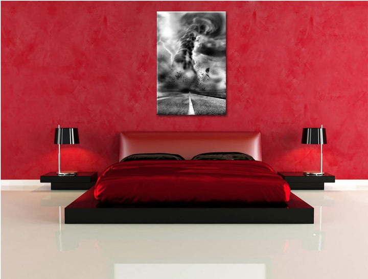 Pixxprint Wirbelsturm auf Highway / 100x70cm Leinwandbild bespannt auf Holzrahmen/Wandbild Kunstdruc