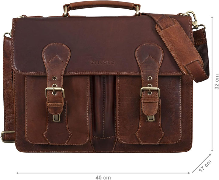 STILORD 'Kronos' Aktentasche Leder Herren Lehrertasche Leder-Tasche Büro Business gross Arbeitstasch