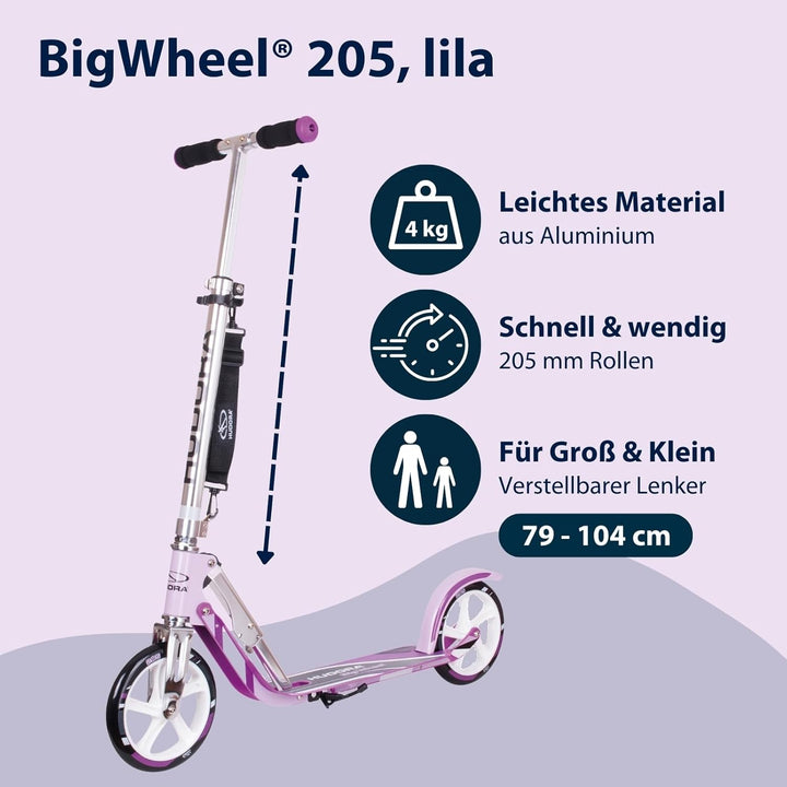 HUDORA BigWheel Scooter 205 - Stabiler Aluminium-Roller - Höhenverstellbarer & zusammenklappbarer Ci
