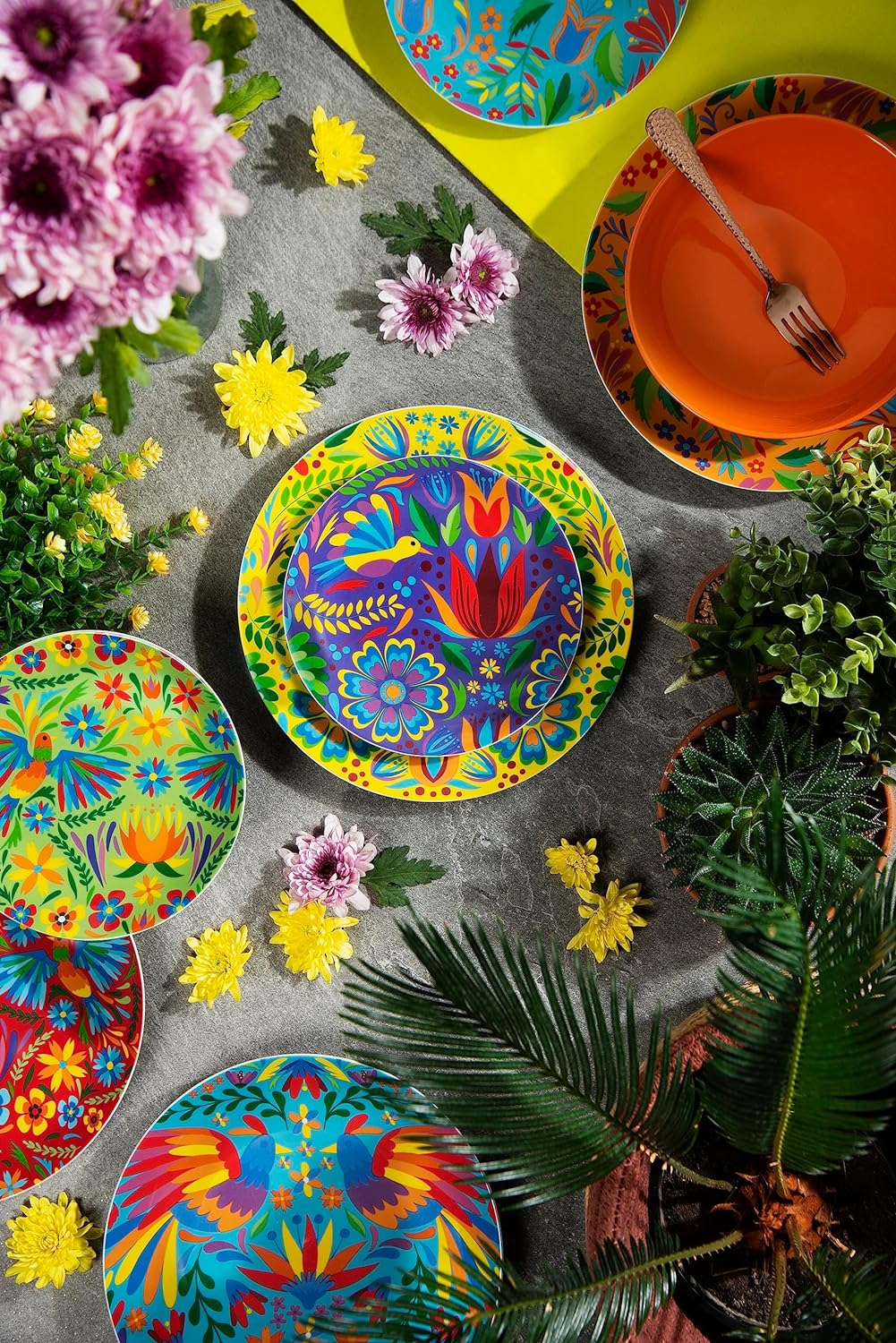 Excelsa Mexican Flowers Tellerservice 18 Stück, Porzellan und Steineware, mehrfarbig, 6 Personen Set