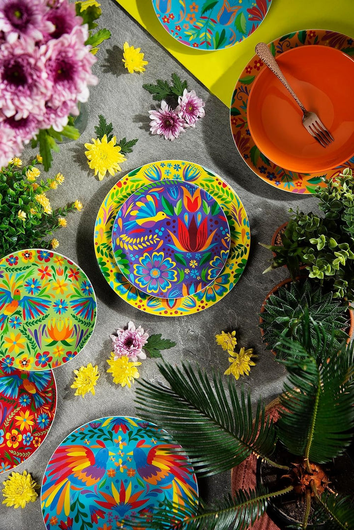 Excelsa Mexican Flowers Tellerservice 18 Stück, Porzellan und Steineware, mehrfarbig, 6 Personen Set