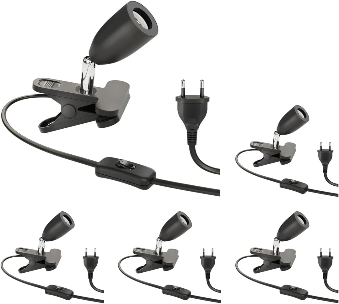 ledscom.de Klemmlampe LIK, Schalter, schwarz matt, 1x E27 max. 60W, 5 Stk. 5 Stück (1er Pack) Schwar