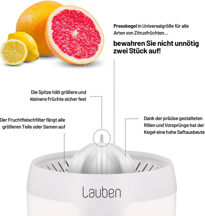 Lauben Electric Citrus Juicer 110WT Elektrische Zitruspresse mit Präzise Anti-Drip-Funktion, Univers