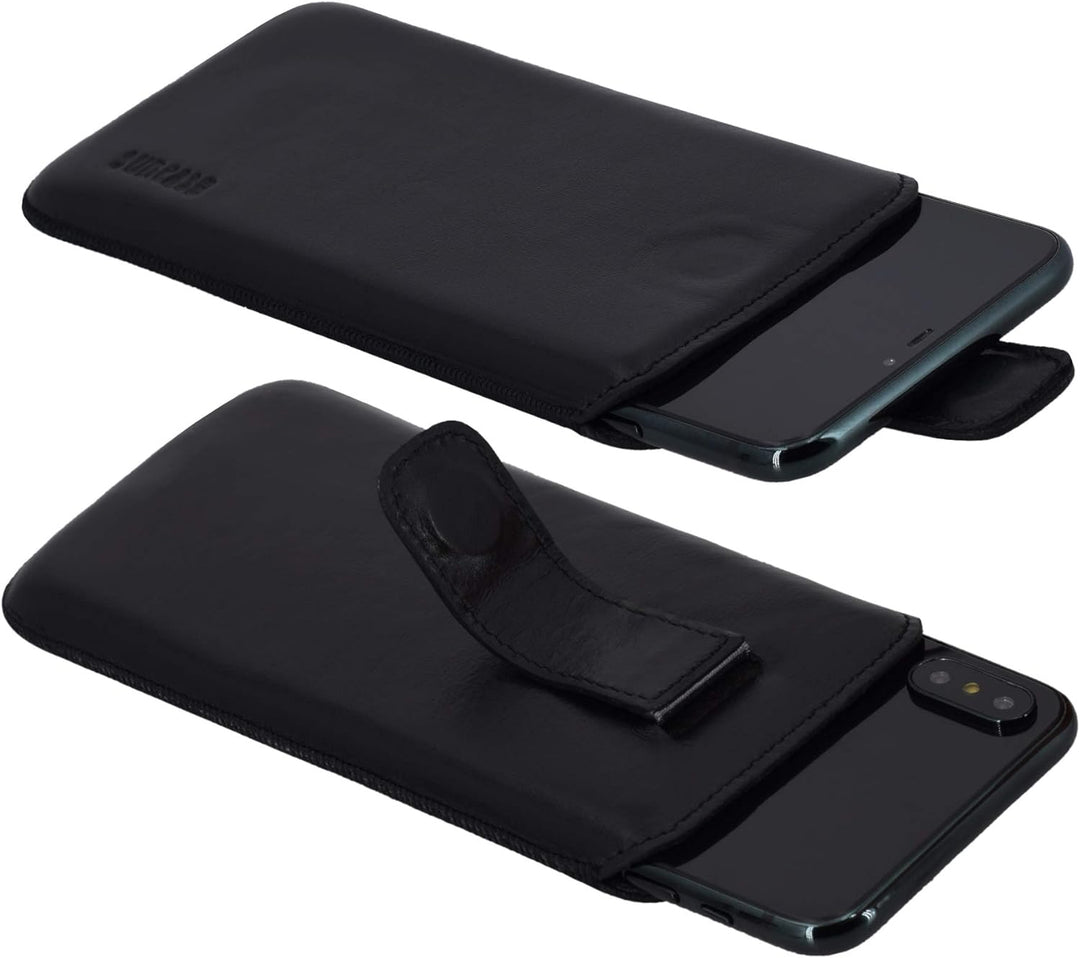 Suncase ECHT Ledertasche Leder Etui *Slim-Edition* für Swissvoice G50 Leder Hülle Handytasche (mit R