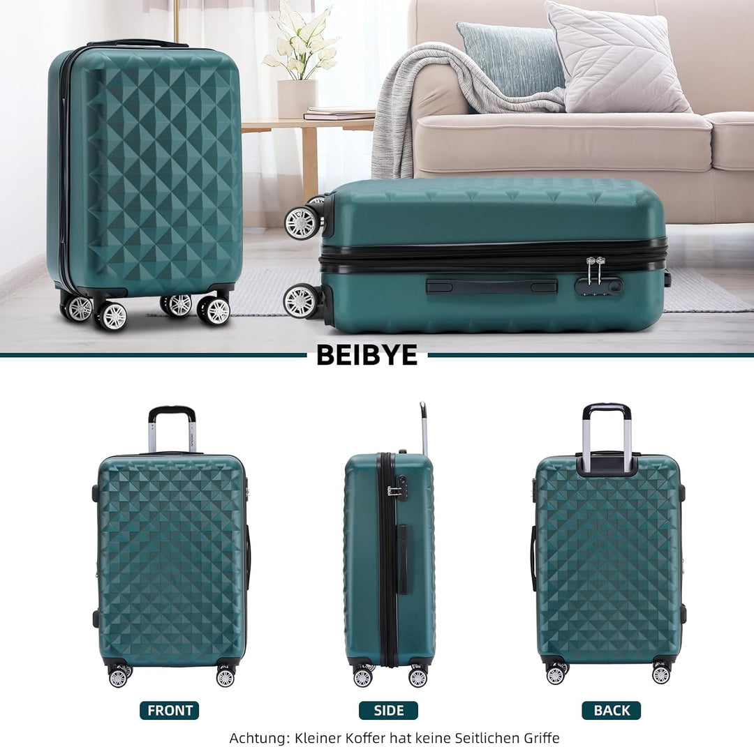 BEIBYE Zwillingsrollen 2066 Hartschale Trolley Koffer Reisekoffer Gepäck M-L-XL-Set (Dunkelgrün, XL)