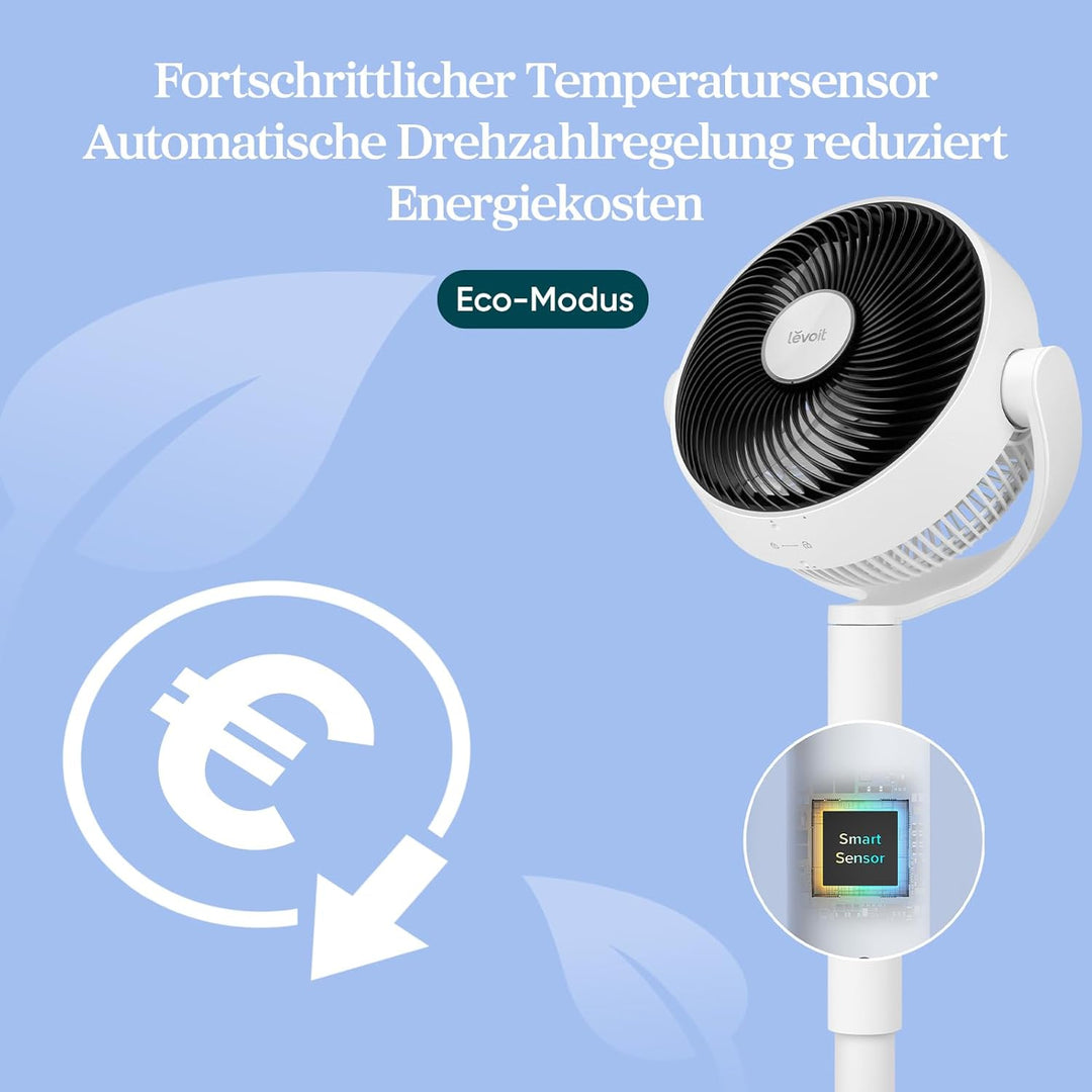 Levoit 20dB Standventilator Leise, Oszillierender Ventilator mit Sensor und Fernbedienung, 2465m³/h