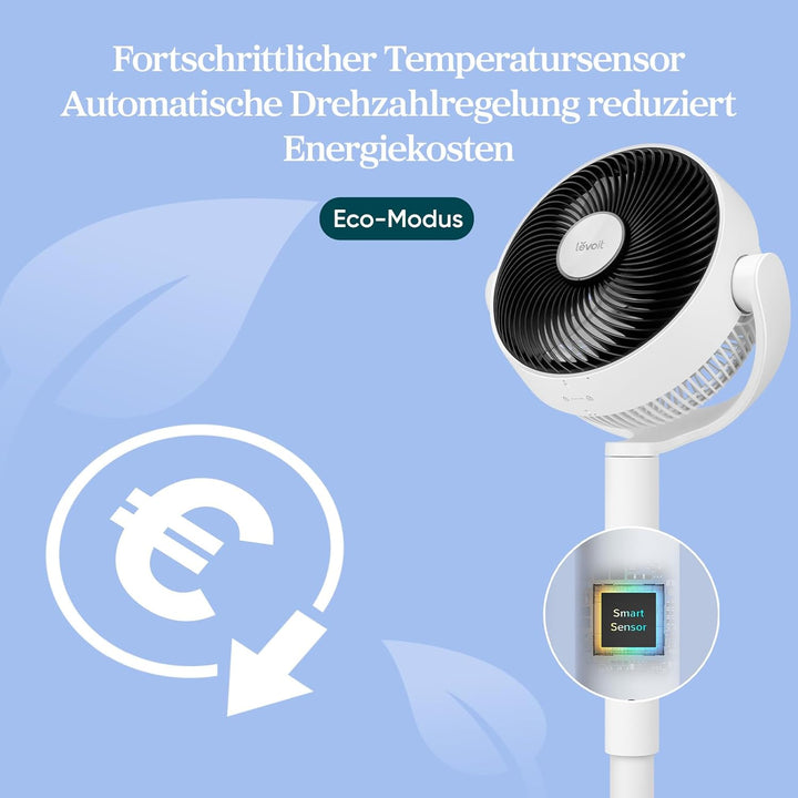 Levoit 20dB Standventilator Leise, Oszillierender Ventilator mit Sensor und Fernbedienung, 2465m³/h