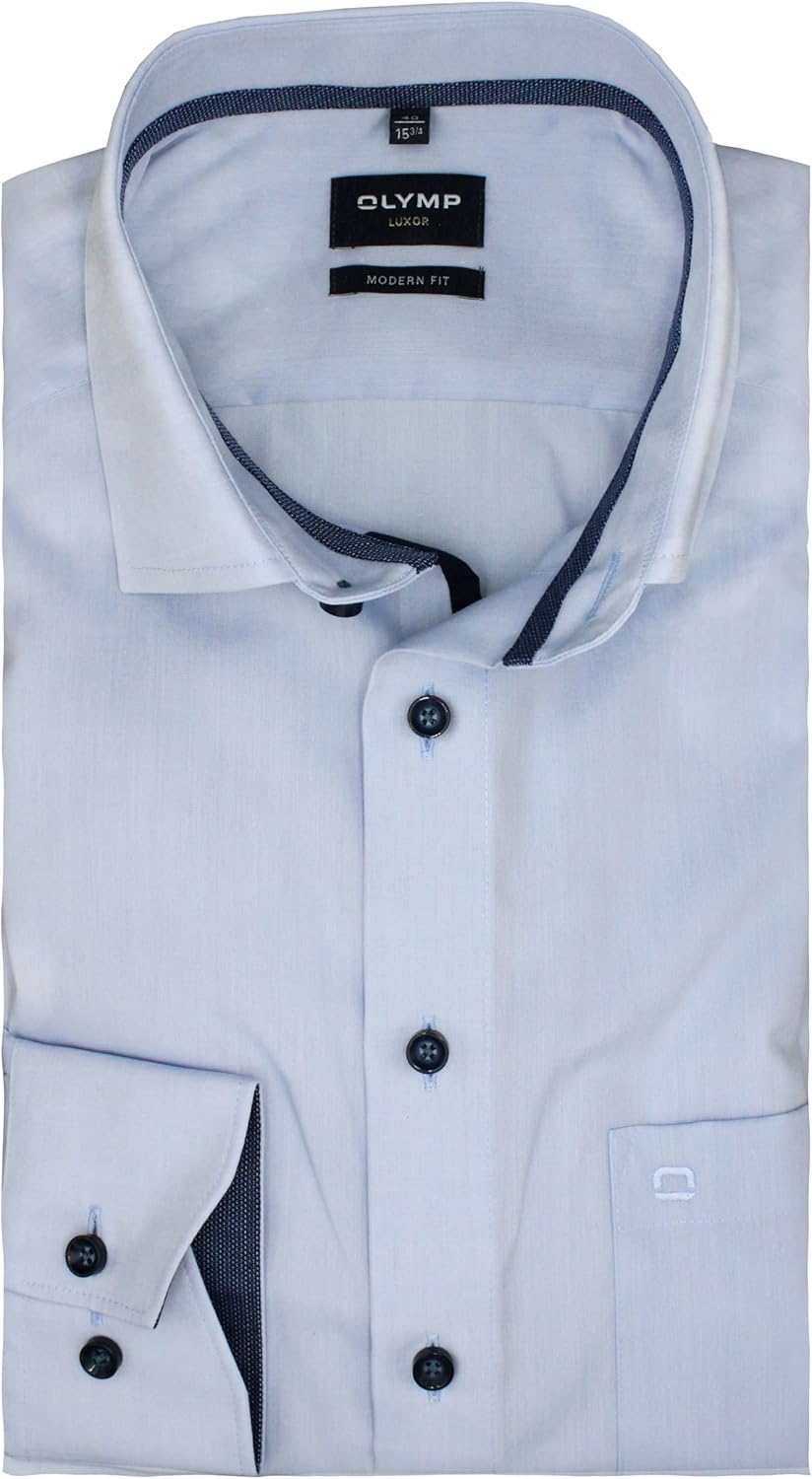 OLYMP Herren Businesshemd Langarm Luxor,Einfarbig,modern fit,Global Kent 48 Grosse Grössen Bleu 11,