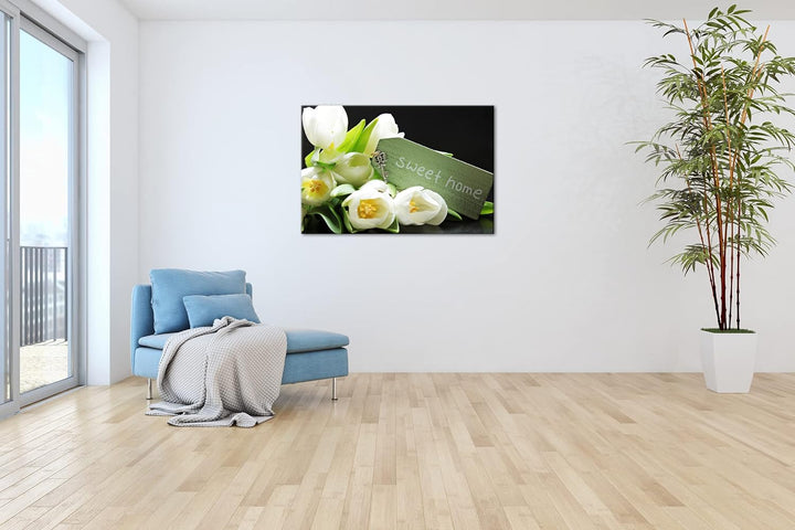 deyoli Tulpen Sweet Home Format: 80x60 als Leinwand, Motiv fertig gerahmt auf Echtholzrahmen, Hochwe