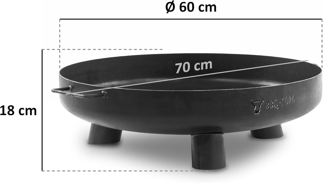 BBQ-Toro Feuerschale Ø 60 cm | Schwarz | Outdoor Feuerstelle mit DREI Standbeinen und Zwei Griffen |