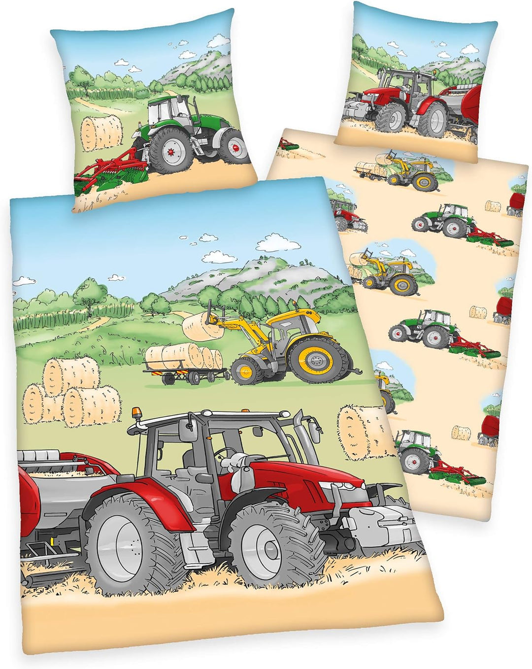 Arle-Living Kinder Wende Bettwäsche Traktor 135x200 cm + 80x80 cm (Renforcé), Renforcé