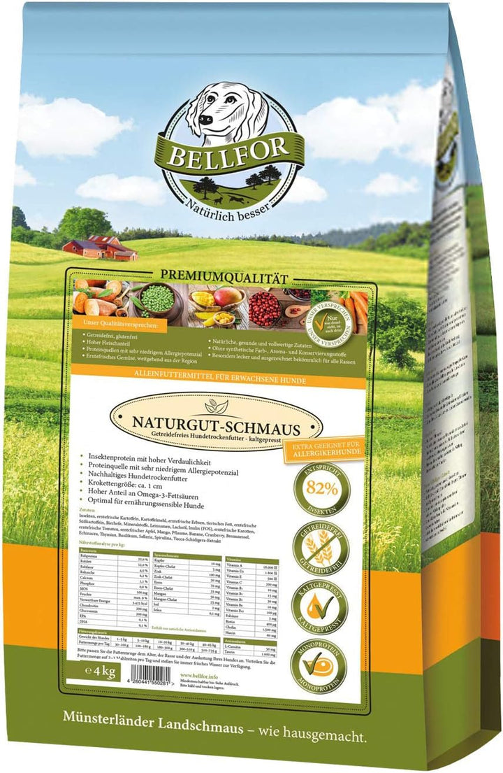 Bellfor Naturgut-Schmaus Hochwertiges Kaltgepresstes Hypoallergenes Trockenfutter für Hunde mit Inse