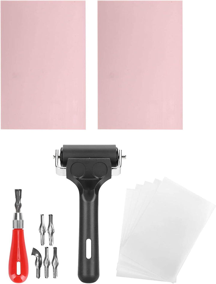 Blockdruck Starter Tool Kit mit Linoleum Schneidwerkzeug, Transparentpapier, Gummiblock, Brayer Roll