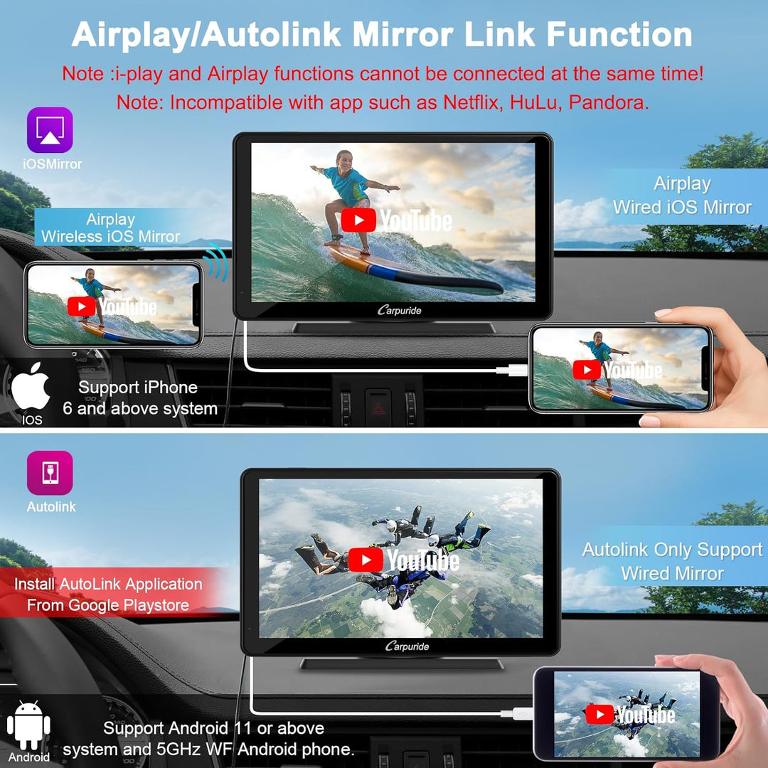 Carpuride C3 Wireless Apple Carplay & Android Auto Autoradio, Tragbares 7 Zoll HD Touchscreen Auto S