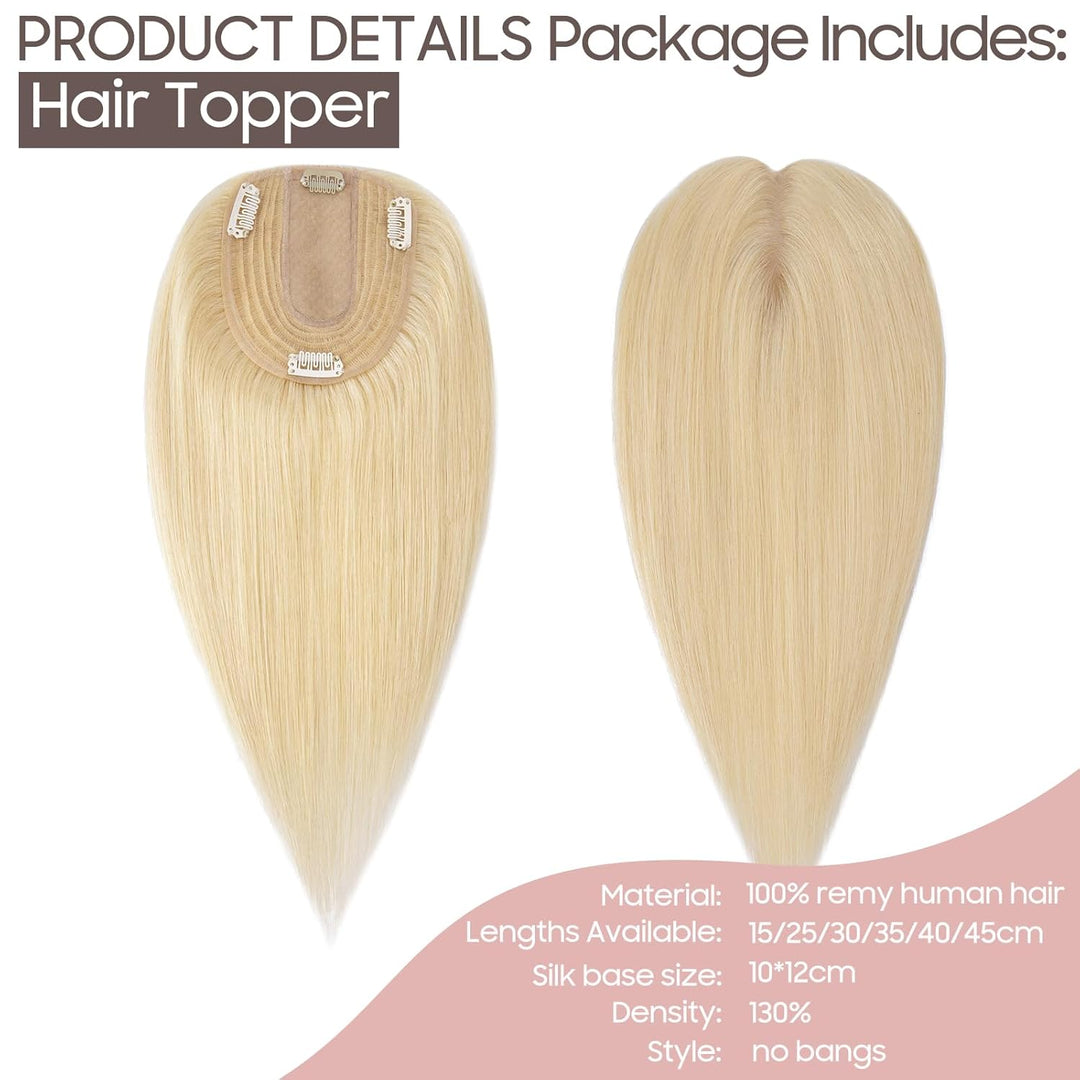 Silk-co Hair Topper Echthaar, 10x12cm Basis Toupet Damen, Haartopper Echthaar mit Remy Seide Basis,