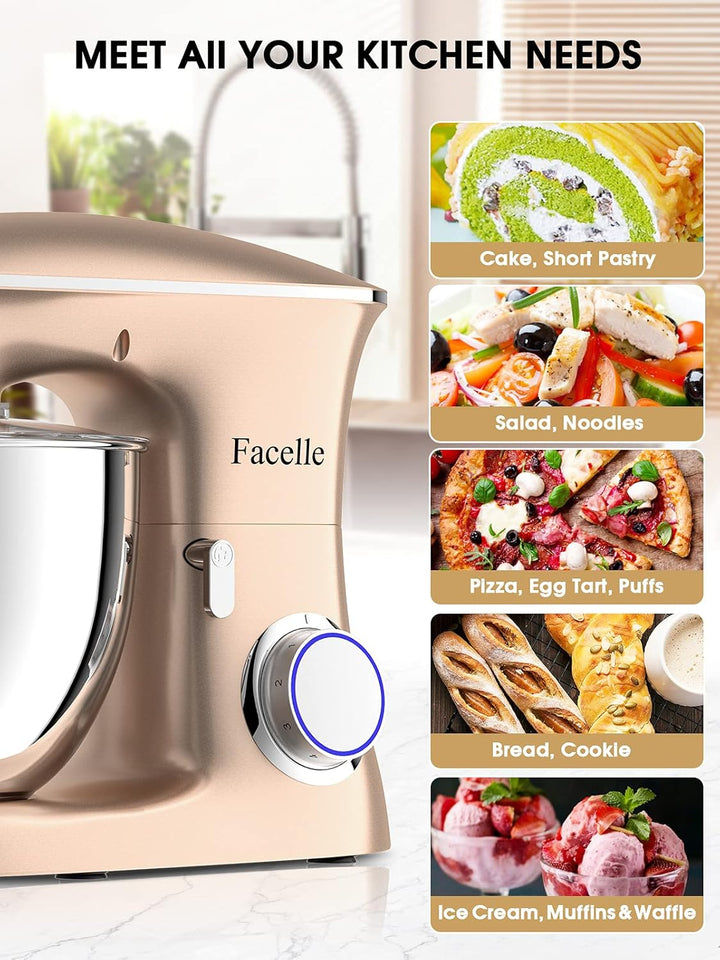 Küchenmaschine, Facelle 8,5 L Teigknetmaschine, 6+1 Geschwindigkeit Teigmaschine,1500W Rührmaschine