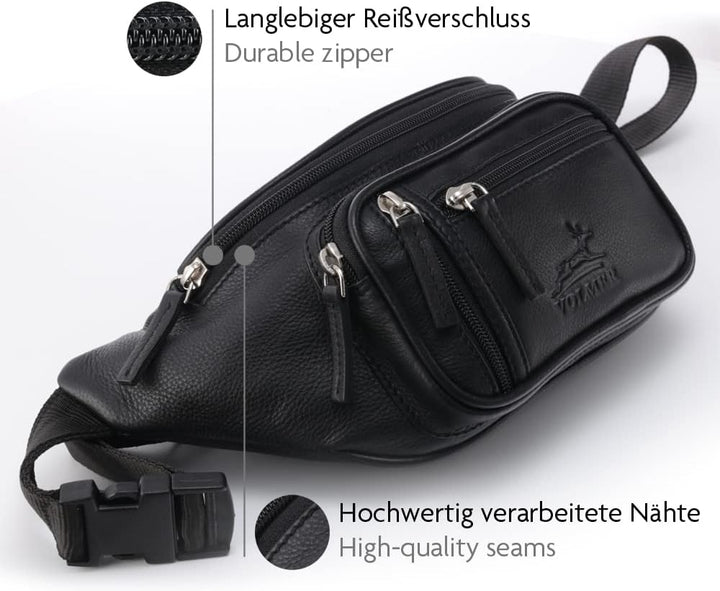 Fa.Volmer ® Bauchtasche | Gürteltasche | Hüfttasche in Echt-Leder für Damen und Herren | schwarz | V