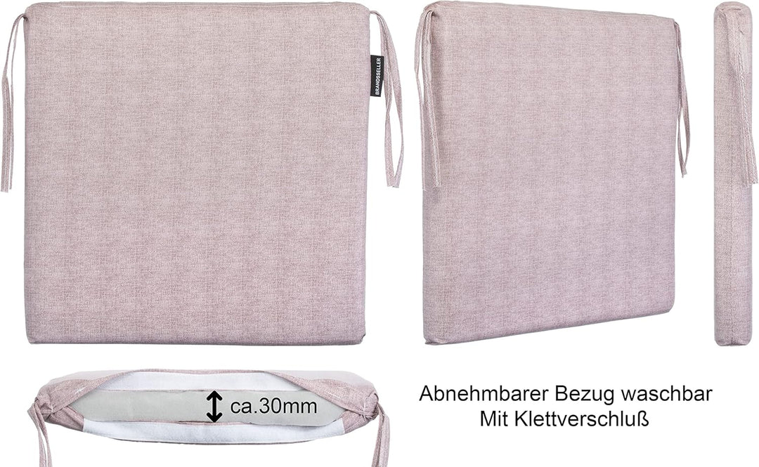 Brandsseller 4er Set Sitzkissen 40 x 40 cm Stuhlauflage Sitzauflage mit Bindebändern Klettverschluss