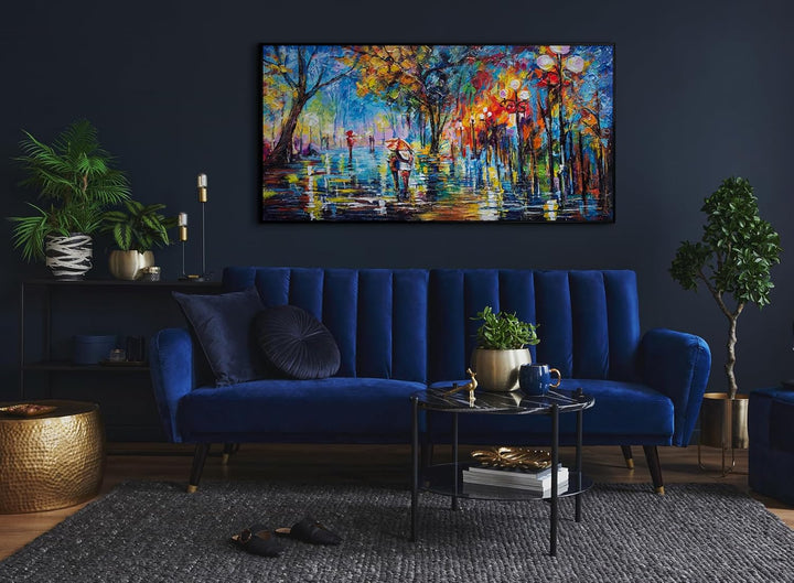 YS-Art Abstrakt Stil Acryl Gemälde auf Leinwand Herbstliche Allee handgemalt Wandbilder Wohnzimmer m
