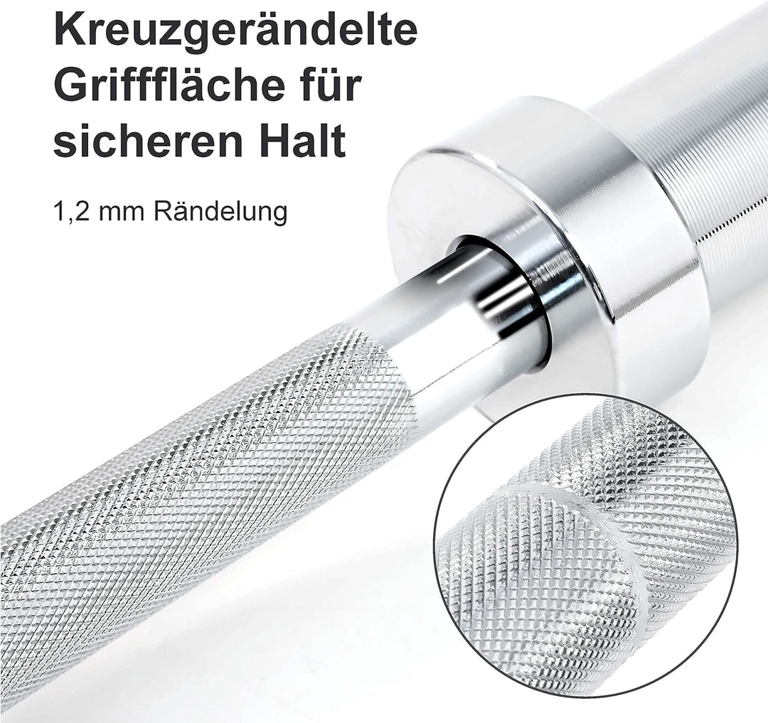 wuuhoo® Langhantelstange Sergio – 150cm Hantelstange 50mm bis 80 KG, olympische Scheibenaufnahme, La