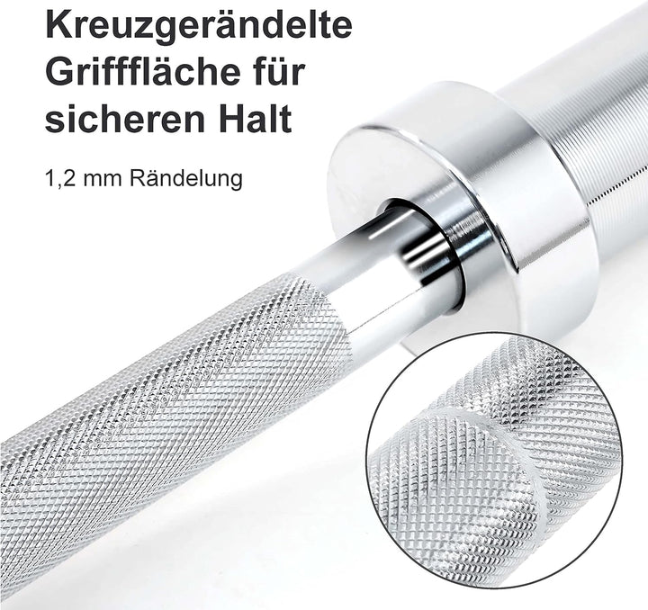 wuuhoo® Langhantelstange Sergio – 150cm Hantelstange 50mm bis 80 KG, olympische Scheibenaufnahme, La
