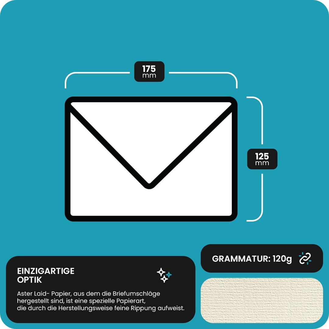Netuno 500 Weiss gerippte Umschläge DIN B6 mit spitzer Klappe nassklebend 125x 175 mm 120g Aster Lai