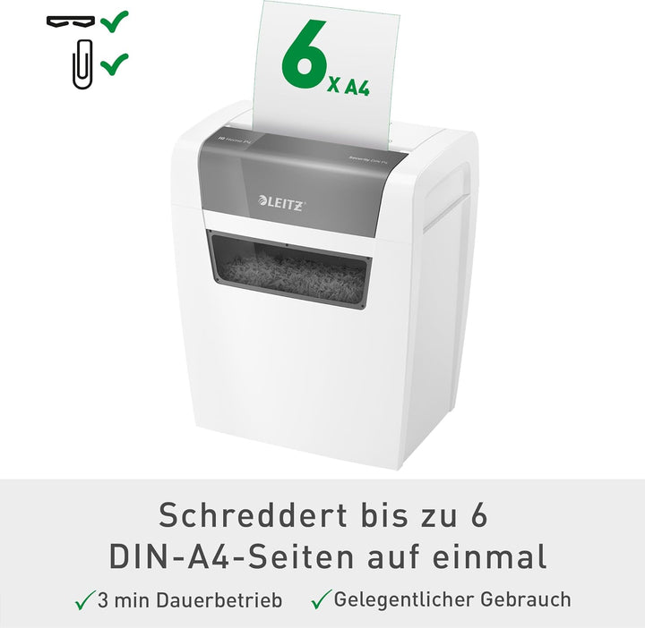 Leitz IQ Home Partikelschnitt Aktenvernichter P4, 7-6 Blatt (70-80 g/m²), 15 Liter Abfallbehälter, L