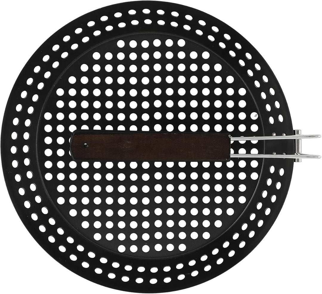 Grillpfanne Ø 30,5 cm mit klappbarem Holzgriff, Gemüsepfanne, Grill Wok