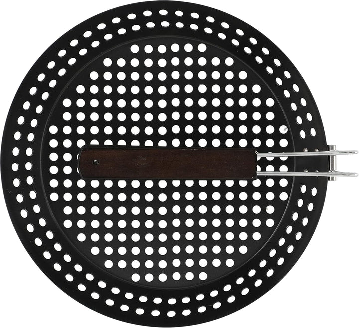 Grillpfanne Ø 30,5 cm mit klappbarem Holzgriff, Gemüsepfanne, Grill Wok