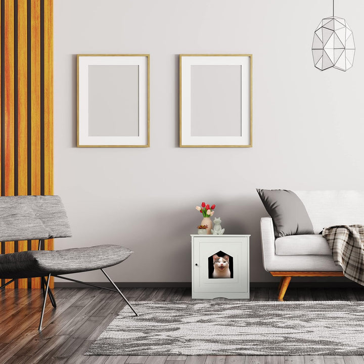 Relaxdays Katzenschrank, grosser Eingang, Magnettür, Rückseite mit Luftlöchern, HBT: 52 x 48 x 53 cm