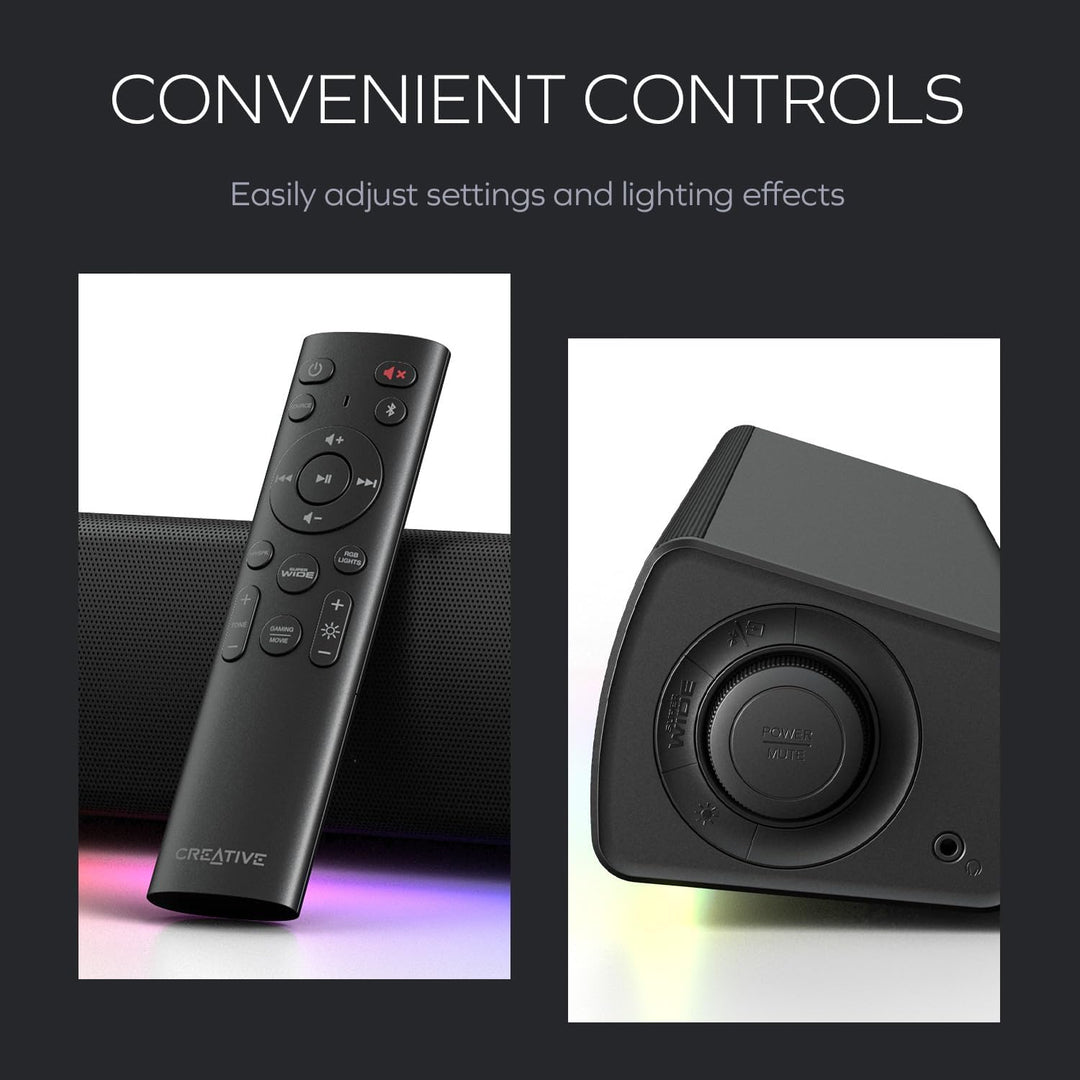 CREATIVE Sound Blaster GS5 RGB Gaming Soundbar mit SuperWide-Technologie, Stromversorgung über Adapt
