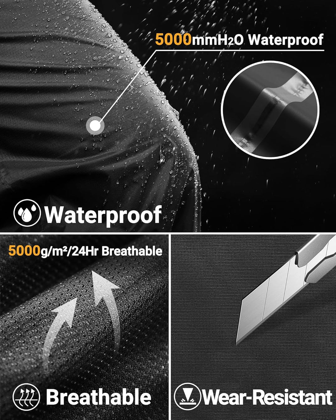 33,000ft Regenhose Herren Wasserdicht Full Zip Wanderhose, Atmungsaktiv 2-Lagen Überziehhose Fahrrad