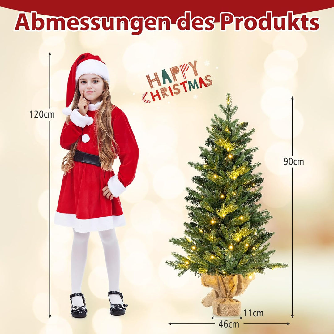 COSTWAY 90 cm künstlicher Weihnachtsbaum mit Beleuchtung, Kleiner Tannenbaum, Tisch-Weihnachtsbaum m