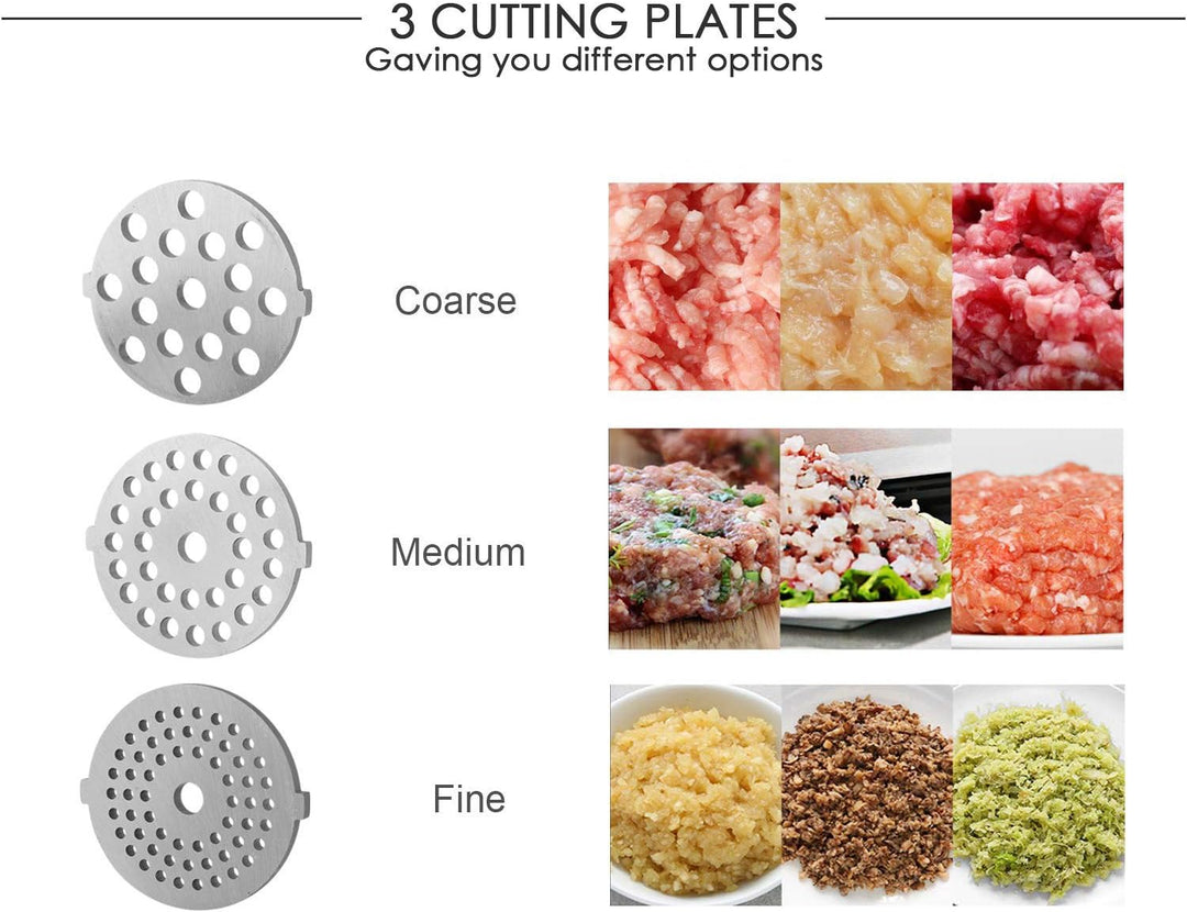 Edelstahl-Fleischwolf Elektrische Fleischwolf Wurstfüller mit 3 Schleifplatten, Klinge und Kubbe-Bef
