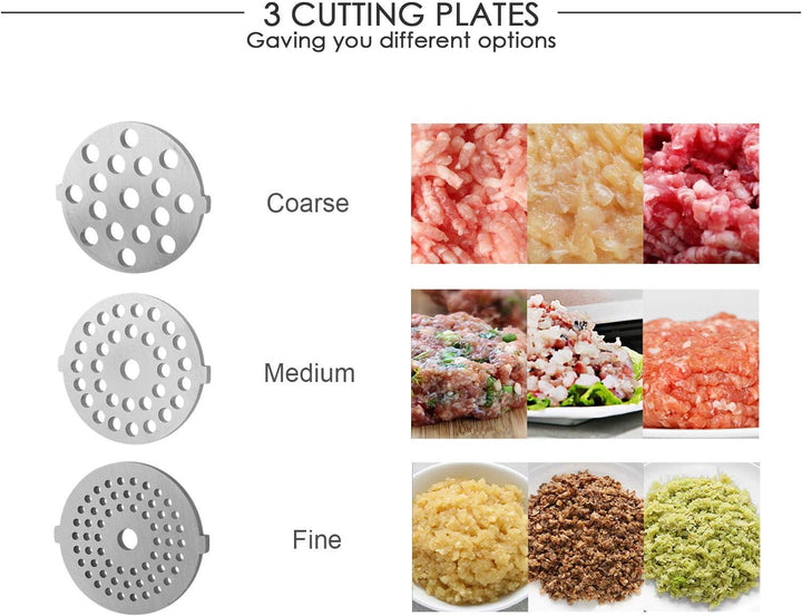 Edelstahl-Fleischwolf Elektrische Fleischwolf Wurstfüller mit 3 Schleifplatten, Klinge und Kubbe-Bef