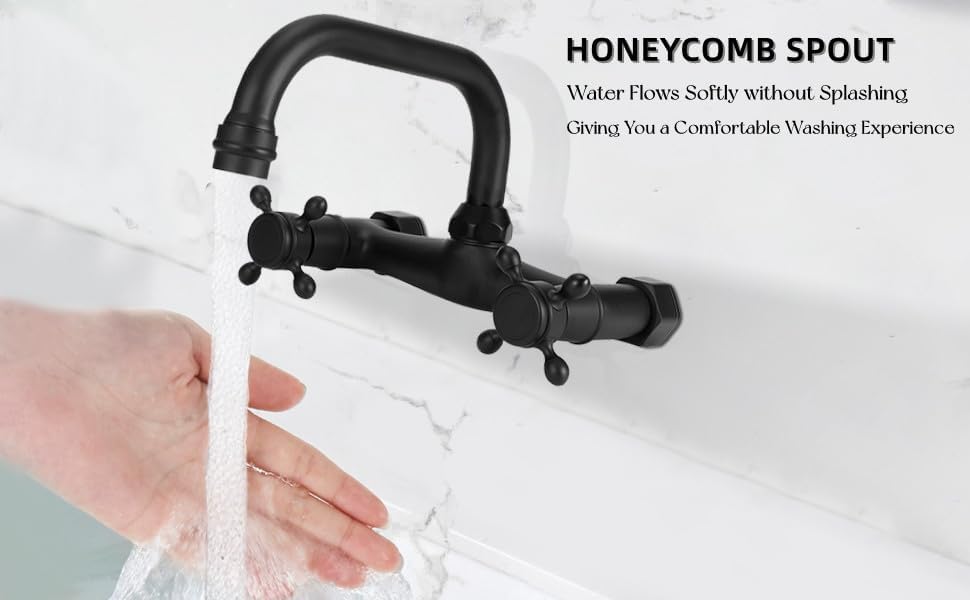 Tomotato Wandmontierter Wasserhahn Kupfer Küchenarmatur Badewanne Wasserhahn Doppelgriff Heiss und K