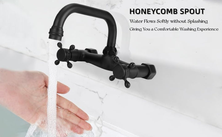 Tomotato Wandmontierter Wasserhahn Kupfer Küchenarmatur Badewanne Wasserhahn Doppelgriff Heiss und K