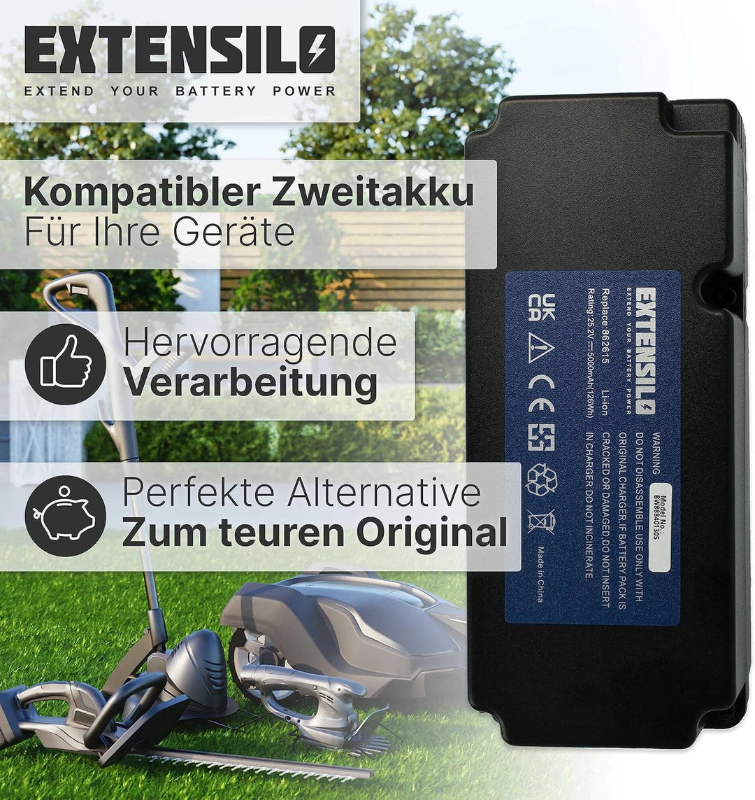 EXTENSILO Akku kompatibel mit Ferrex R800 Easy+ Rasenroboter Rasenmäher (5000mAh, 25,2V, Li-Ion)