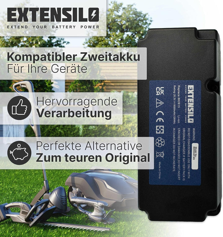 EXTENSILO Akku kompatibel mit Ferrex R800 Easy+ Rasenroboter Rasenmäher (5000mAh, 25,2V, Li-Ion)