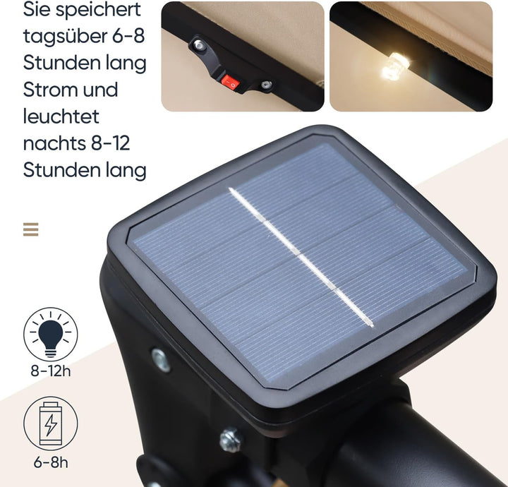 Sekey® LED Solar Ampelschirm 300cm LED Sonnenschirm-Solarbetrieben - UV50+ Sonnenschutz - Robust und