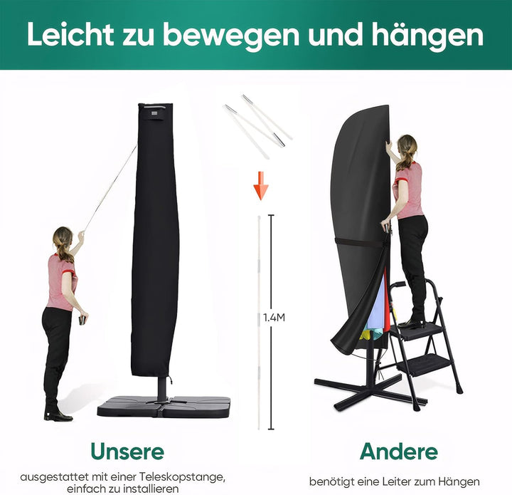 Sekey® Schutzhülle für Ampelschirm,Abdeckhauben für Sonnenschirm 260cm x 40/70/50cm Schwarz, 260cm x